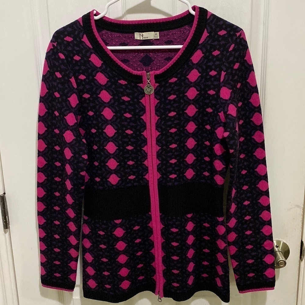 Neve Nordic Wool Full Zip Ski Cardigan Pink Purple Women’s Size Medium Winter